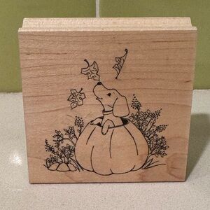 Great Impressions Rubber Stamp featuring Dog and Pumpkin Design - H259